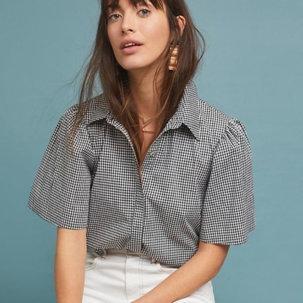Anthropologie Eri & Ali Gingham Brittany Blouse S